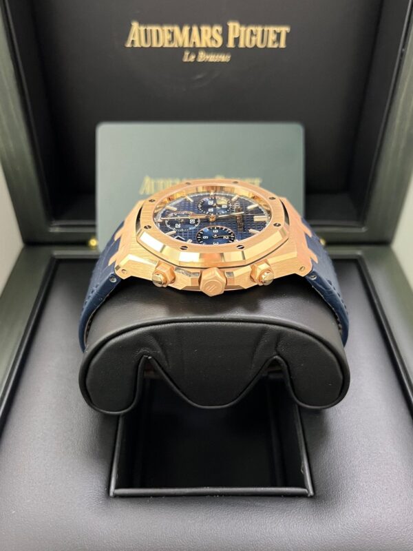 Audemars Piguet Royal Oak Chronograph 41mm 18k Rose Gold Blue Dial On Leather 26240OR.OO.D315CR.02 - Image 5