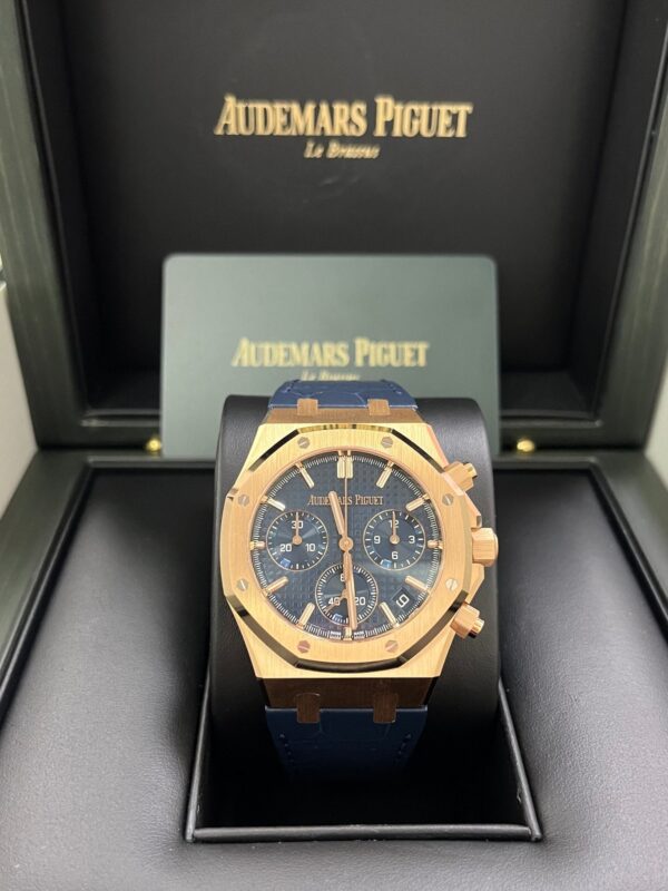 Audemars Piguet Royal Oak Chronograph 41mm 18k Rose Gold Blue Dial On Leather 26240OR.OO.D315CR.02 - Image 3