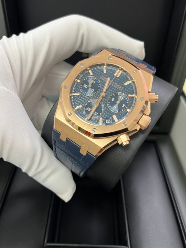 Audemars Piguet Royal Oak Chronograph 41mm 18k Rose Gold Blue Dial On Leather 26240OR.OO.D315CR.02 - Image 9