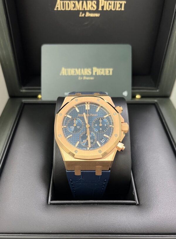 Audemars Piguet Royal Oak Chronograph 41mm 18k Rose Gold Blue Dial On Leather 26240OR.OO.D315CR.02 - Image 2