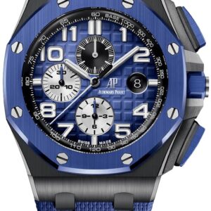 Audemars Piguet Royal Oak Offshore Selfwinding Chronograph/ Stainless Steel/ Blue Strap/ Blue Dial / White Sub-Dials/ Blue Ceramic Bezel (Ref#26405CE.OO.A030CA.01)