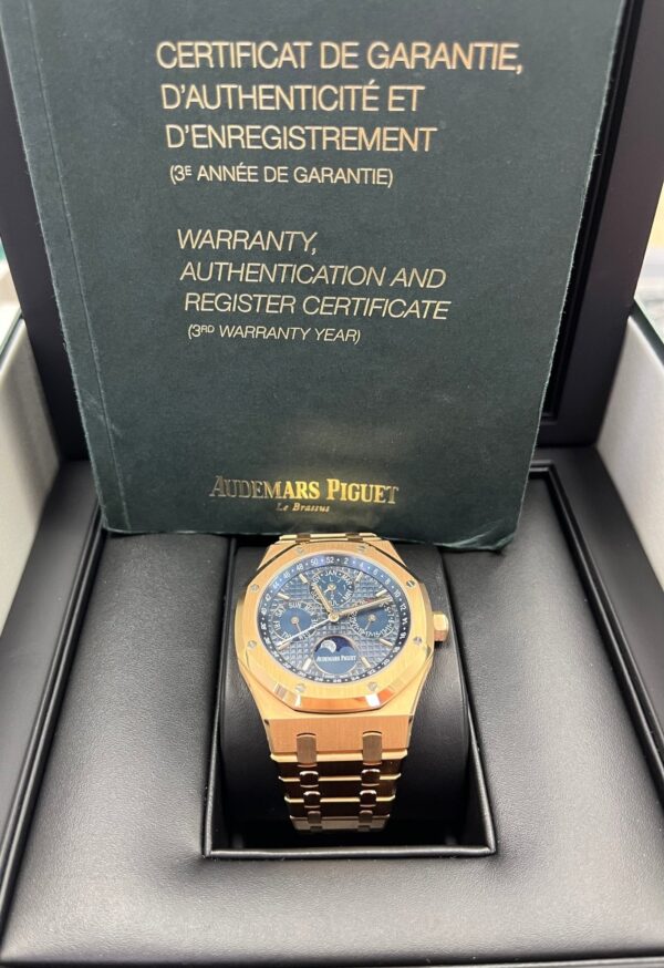 Audemars Piguet Royal Oak Perpetual Calendar/ 18k Rose Gold/ Blue Dial/ Blue Sub-Dials (Ref#26574OR.OO.1220OR.02) - Image 9
