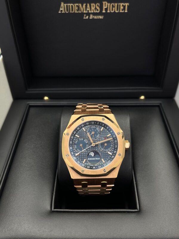 Audemars Piguet Royal Oak Perpetual Calendar/ 18k Rose Gold/ Blue Dial/ Blue Sub-Dials (Ref#26574OR.OO.1220OR.02) - Image 7