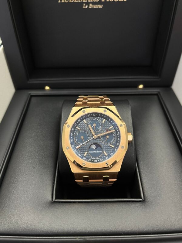 Audemars Piguet Royal Oak Perpetual Calendar/ 18k Rose Gold/ Blue Dial/ Blue Sub-Dials (Ref#26574OR.OO.1220OR.02) - Image 10