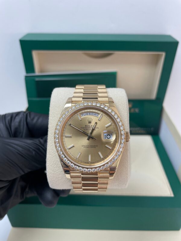 Rolex Yellow Gold Day-Date 40 Watch - Yellow Gold Bezel - Champagne Index Dial - President Bracelet ( Ref# 228348RBR) - Image 10