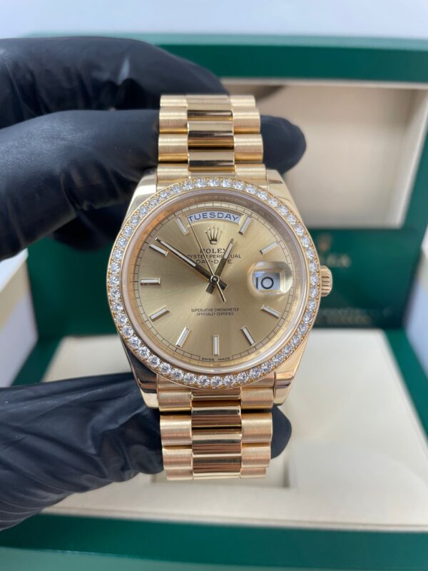 Rolex Yellow Gold Day-Date 40 Watch - Yellow Gold Bezel - Champagne Index Dial - President Bracelet ( Ref# 228348RBR) - Image 9