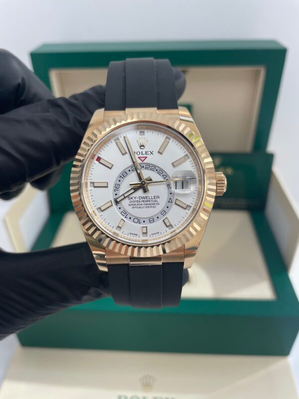 Rolex Yellow Gold Sky-Dweller Watch - White Index Dial - Oysterflex Bracelet  (Ref# 326238) - Image 4