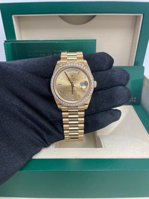 Rolex Yellow Gold Day-Date 40 Watch - Yellow Gold Bezel - Champagne Baguette Diamond Dial - President Bracelet ( Ref# 228348RBR) - Image 6