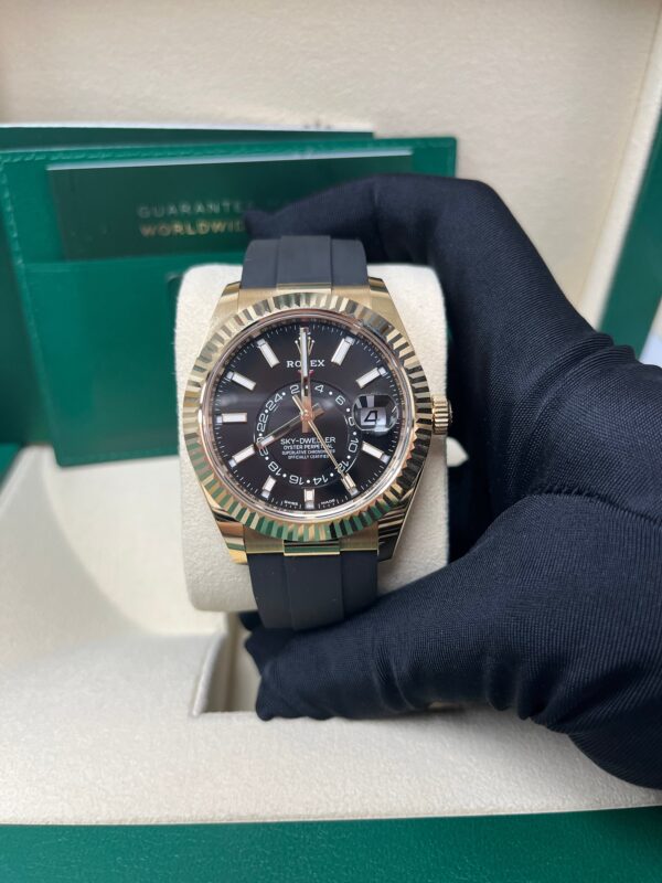 Rolex Yellow Gold Sky-Dweller Watch - Black Index Dial - Oysterflex Bracelet (Ref# 326238) - Image 10