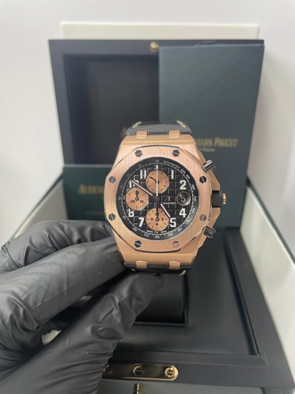 Audemars Piguet Royal Oak Offshore Selfwinding Chronograph / Rose Gold/ Black Dial/ Rose Sub-Dials/ Ceramic Bezel (Ref#26470OR.OO.A002CR.02) - Image 11