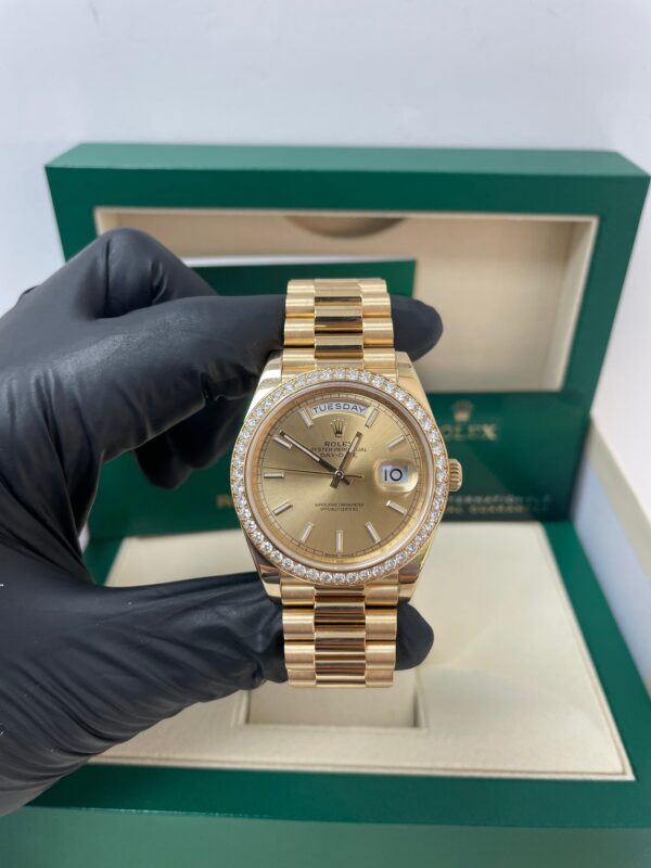 Rolex Yellow Gold Day-Date 40 Watch - Yellow Gold Bezel - Champagne Index Dial - President Bracelet ( Ref# 228348RBR) - Image 8