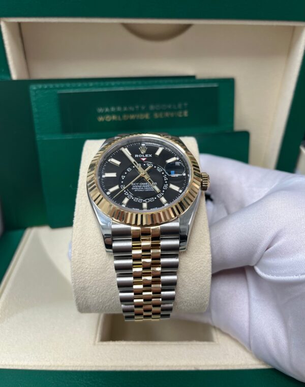 Rolex Yellow Rolesor Sky-Dweller Watch - Black Index Dial - Jubilee Bracelet (Ref # 326933) - Image 6