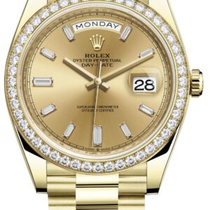 Rolex Yellow Gold Day-Date 40 Watch - Yellow Gold Bezel - Champagne Baguette Diamond Dial - President Bracelet ( Ref# 228348RBR)