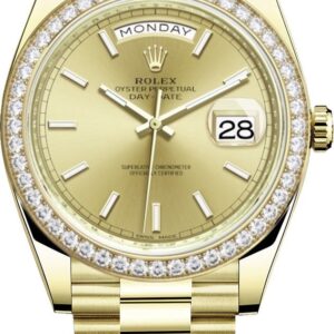 Rolex Yellow Gold Day-Date 40 Watch - Yellow Gold Bezel - Champagne Index Dial - President Bracelet ( Ref# 228348RBR)
