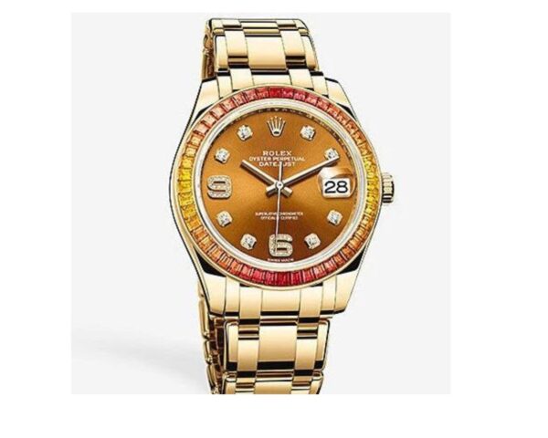 Rolex Yellow Gold Orange Diamond Dial and Diamond Bezel Pearlmaster Datejust (Reference # 86348SAJOR) - Image 2