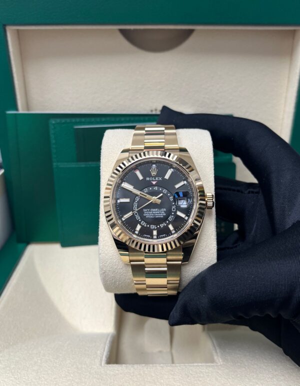 Rolex Yellow Gold Sky-Dweller Watch - Black Index Dial - Oyster Bracelet (Ref# 326938) - Image 9