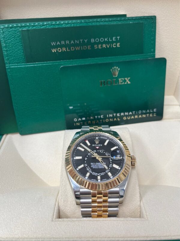 Rolex Yellow Rolesor Sky-Dweller Watch - Black Index Dial - Jubilee Bracelet (Ref # 336933) - Image 2