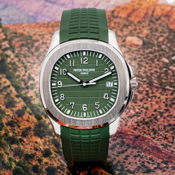 Patek Philippe Aquanaut - White Gold - Khaki Green Embossed Dial (Ref# 5168G-010) - Image 3