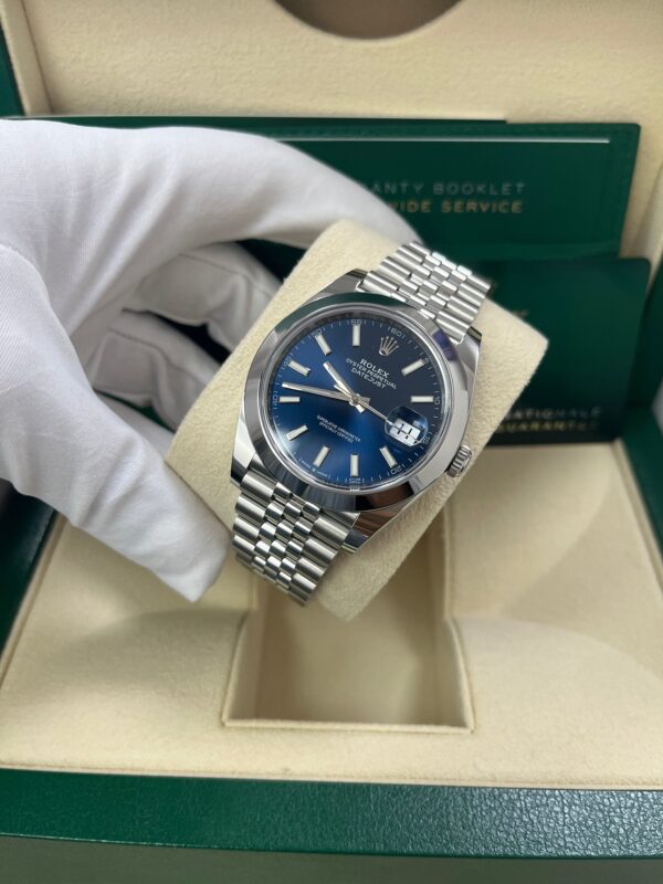 Rolex Datejust 41/ Stainless Steel/ Blue Index Dial/ Smooth Bezel/ Jubilee Bracelet (Ref# 126300) - Image 9