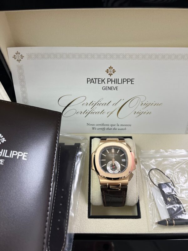 Patek Philippe Nautilus Rose Gold/ Brown Dial/ Leather Strap (Ref#5980R-001) - Image 6