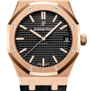 Audemars Piguet Royal Oak Selfwinding/ Rose Gold/ Black Dial/ Black Leather Strap (Ref#15500OR.OO.D002CR.01)