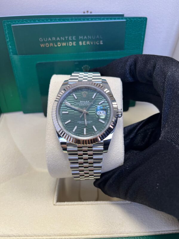 Rolex Datejust 41mm White Gold/Steel Mint Green Fluted Motif Index Fluted Bezel Jubilee Reference #126334 - Image 10