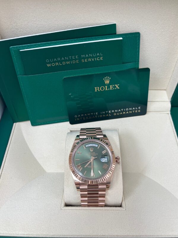 Rolex Day-Date 40 Rose Gold Green Roman Dial - Fluted Bezel (Ref#228235) - Image 2