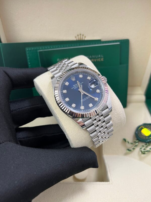 Rolex Datejust 41 Fluted Bezel Blue Diamond Dial Jubilee Bracelet 126334 - Image 10