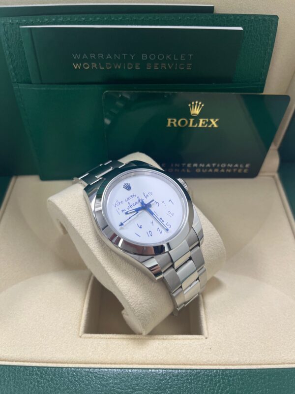 Rolex Steel Milgauss Watch Green Crystal - 116400GV Custom Mad in time Dial - Image 9
