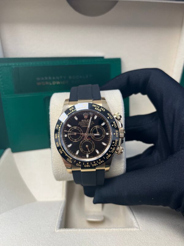 Rolex Daytona Yellow Gold Daytona 40 Watch - Black Index Dial - Black Oysterflex Strap 116518LN - Image 6