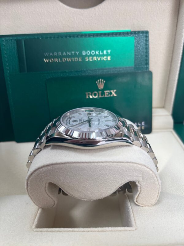Rolex Day-Date 40mm Meteorite Baguette Dial White Gold Fluted Bezel Reference # 228239 - Image 7