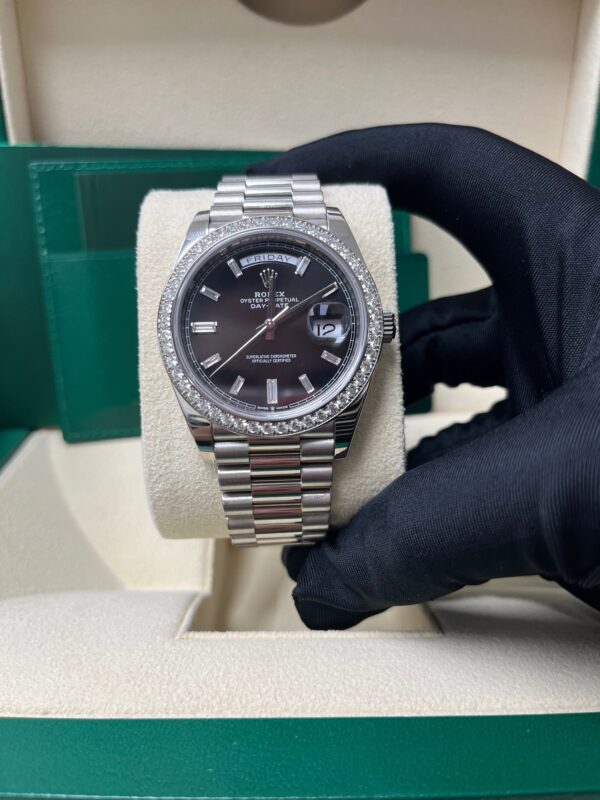 Rolex Day-Date 40 White Gold Day-Date 40 Watch - White Gold Bezel - Black Baguette Diamond Dial 228349RBR - Image 2