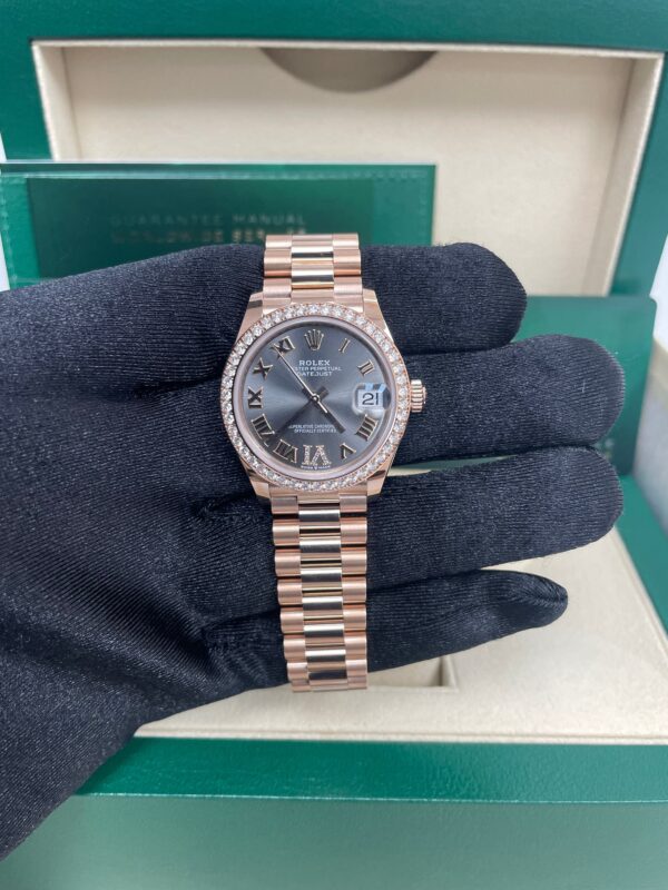 Rolex Everose Gold Datejust 31 Watch - Diamond Bezel - Rhodium Diamond Six Dial - President Bracelet  (Reference # 278285RBR) - Image 5