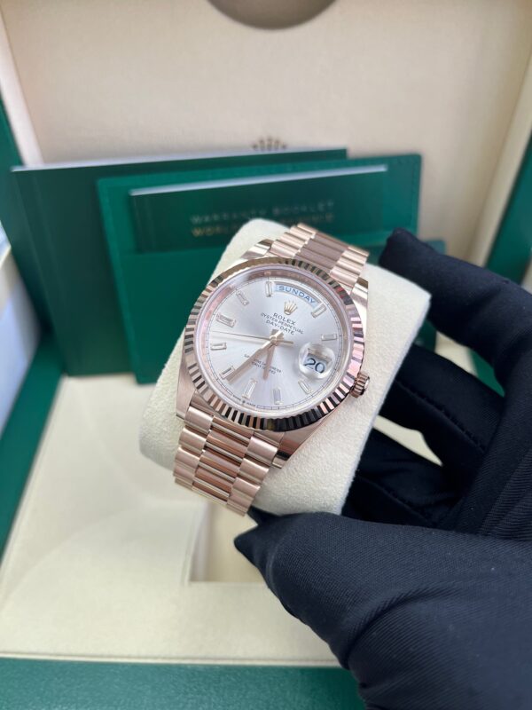 Rolex Day-Date 40 Fluted Bezel Sundust Baguette Diamond Dial President Bracelet 228235 - Image 4