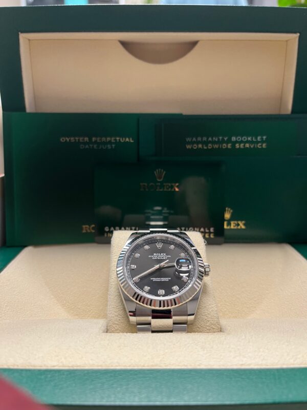 Rolex Steel and White Gold Rolesor Datejust 41 Watch - Fluted Bezel - Black Diamond Dial - Oyster Bracelet 126334 - Image 3