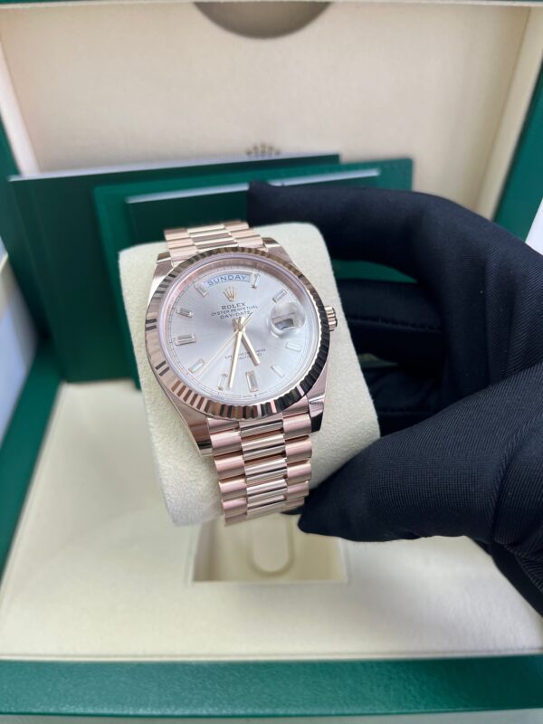 Rolex Day-Date 40 Fluted Bezel Sundust Baguette Diamond Dial President Bracelet 228235 - Image 3