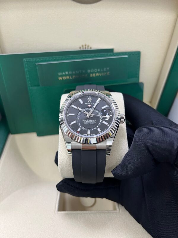 Rolex Sky-Dweller White Gold Fluted Bezel Black Index Dial Oysterflex Strap 336239 - Image 3
