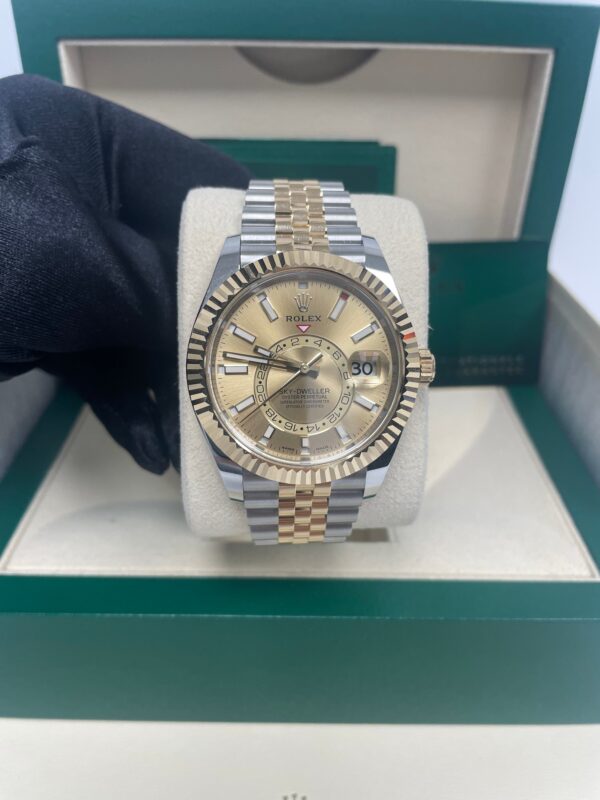Rolex Sky-Dweller Two-Tone Stainless Steel - Yellow Gold Champagne Index Dial -Jubilee Bracelet (Ref# 326933) - Image 8