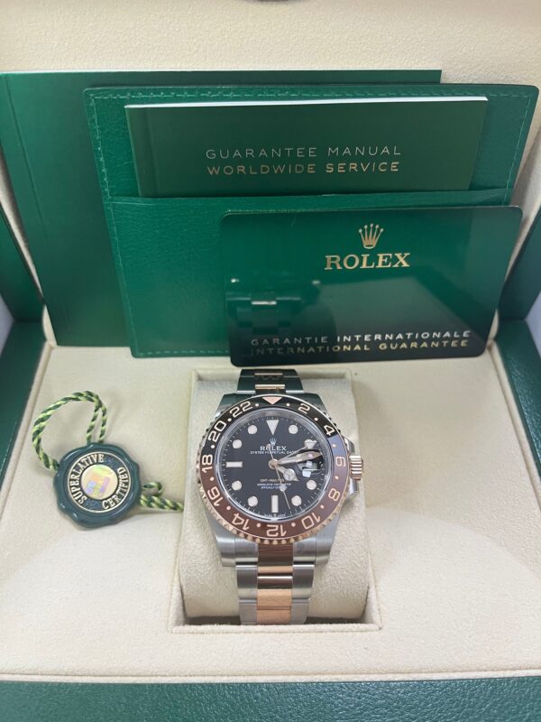 Rolex GMT-Master II Two-Tone Stainless Steel and Rose Gold - "The Rootbeer"- Black and Brown Bezel - Oyster Bracelet (Ref# 126711CHNR) - Image 4
