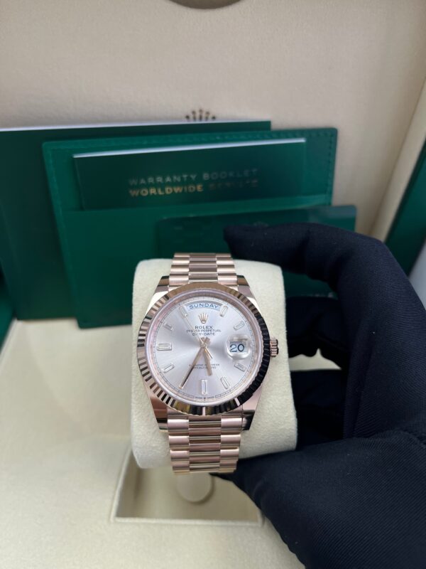 Rolex Day-Date 40 Fluted Bezel Sundust Baguette Diamond Dial President Bracelet 228235 - Image 6