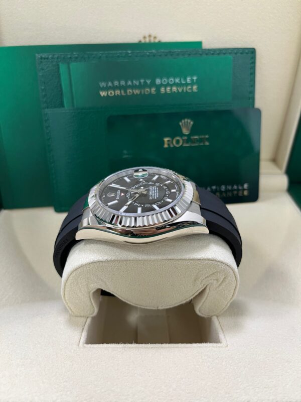 Rolex Sky-Dweller White Gold Fluted Bezel Black Index Dial Oysterflex Strap 336239 - Image 9