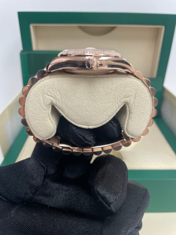Rolex Everose Gold Day-Date 36 Watch - Fluted Bezel - White Roman Dial - President Bracelet Ref# 128235 - Image 2