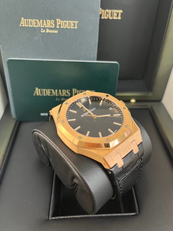 Audemars Piguet Royal Oak Selfwinding/ Rose Gold/ Black Dial/ Black Leather Strap (Ref#15500OR.OO.D002CR.01) - Image 13