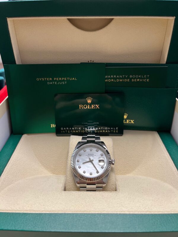 Rolex Datejust 41/ Two-Tone 18k White Gold & Steel/ Mother of Pearl Diamond Dial/ Oyster Bracelet (Ref# 126334) - Image 3