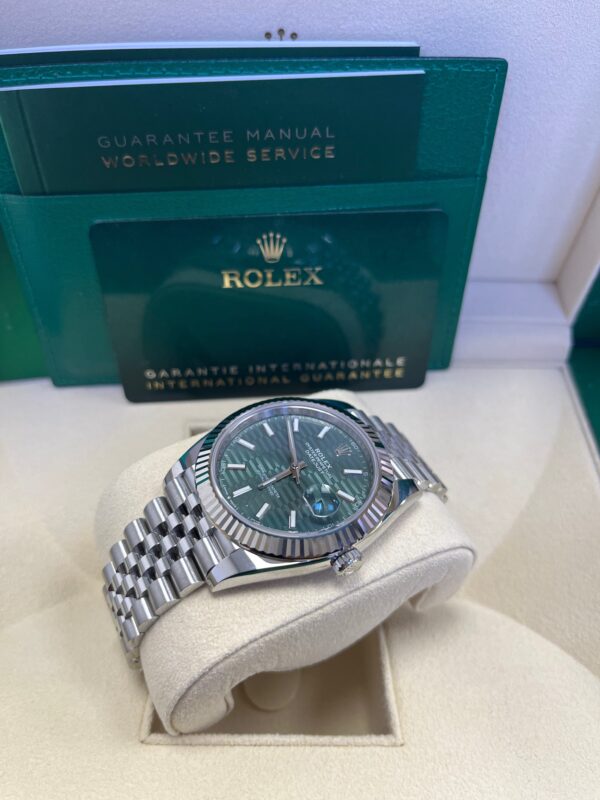 Rolex Datejust 41mm White Gold/Steel Mint Green Fluted Motif Index Fluted Bezel Jubilee Reference #126334 - Image 9