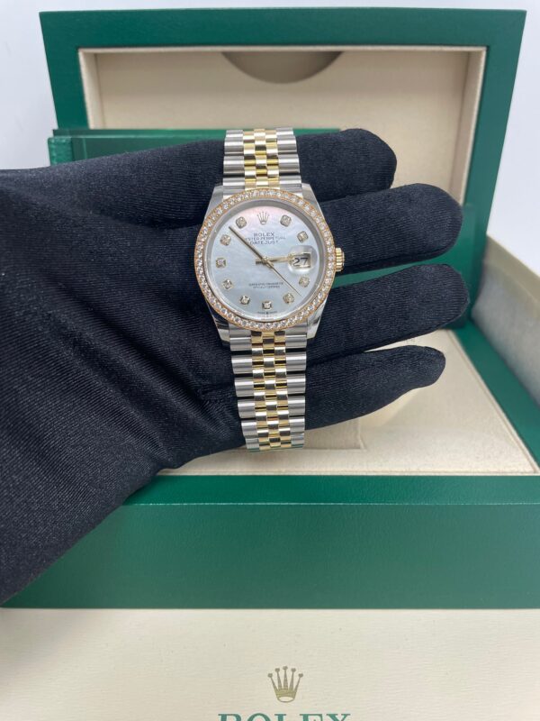 Rolex Rolesor Datejust 36 Watch - Yellow Diamond Bezel - White Mother-Of-Pearl Jubilee Ref 126283RBR - Image 5