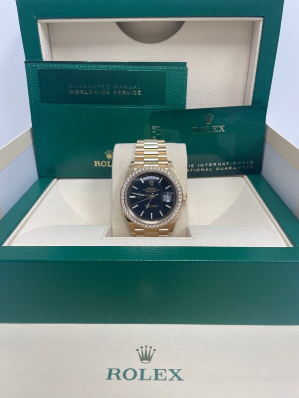 Rolex Day-Date 40 Yellow Gold - Black Diamond Dial - Diamond Bezel - President Bracelet (Ref# 228348RBR) - Image 2