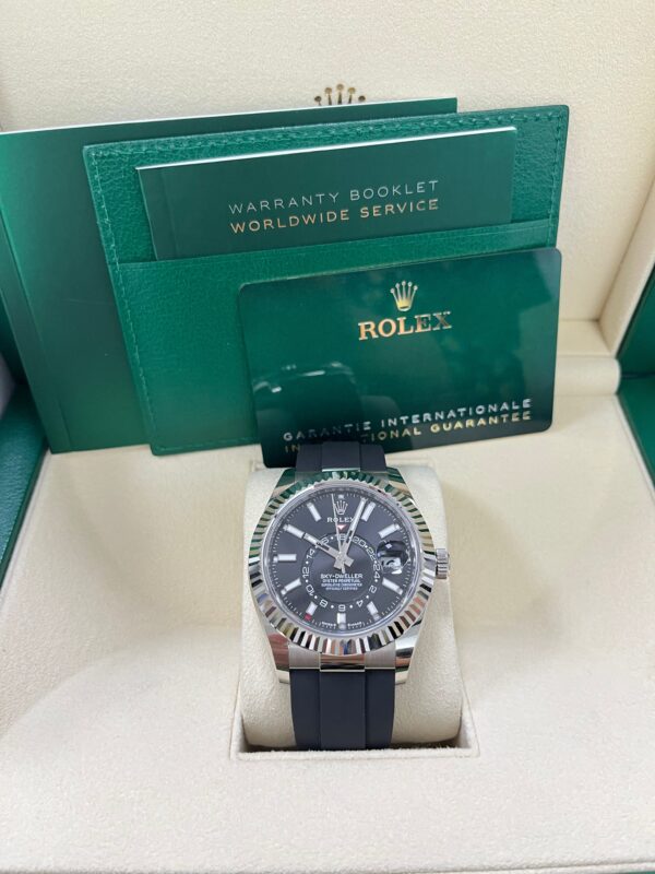 Rolex Sky-Dweller White Gold Fluted Bezel Black Index Dial Oysterflex Strap 336239 - Image 5