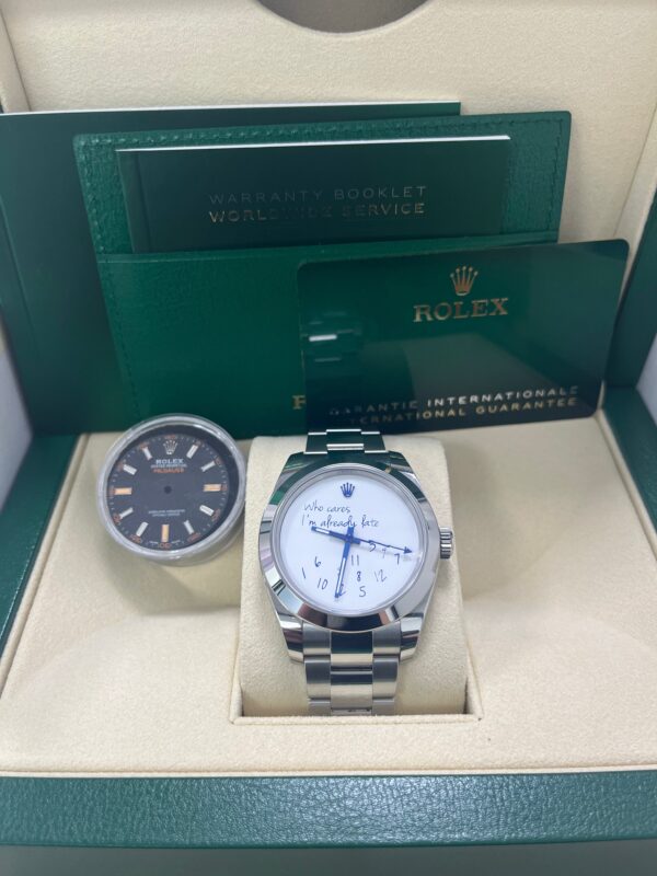 Rolex Steel Milgauss Watch Green Crystal - 116400GV Custom Mad in time Dial - Image 4