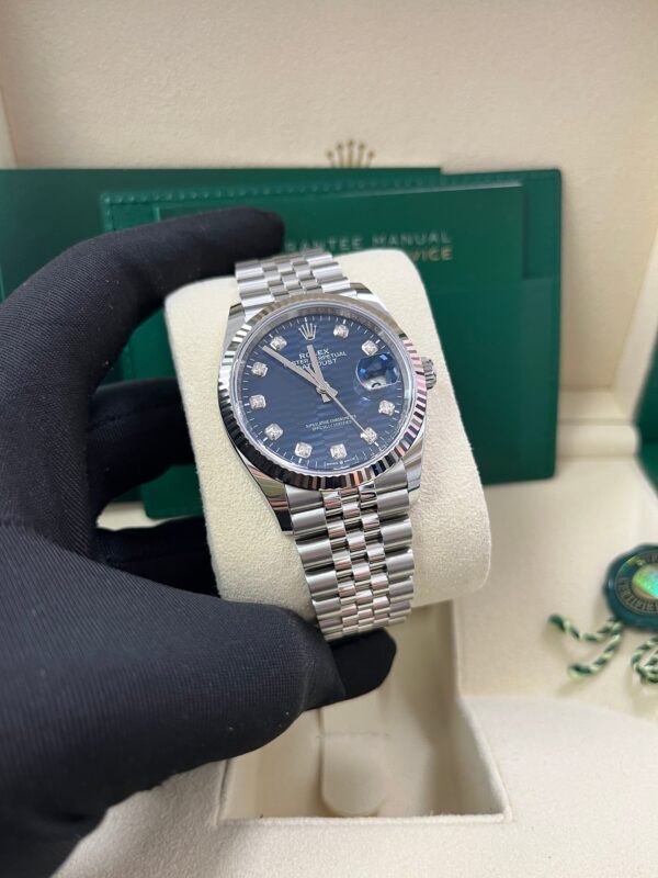 Rolex Datejust 36 Fluted Bezel Bright Blue Fluted Motif Diamond Dial Jubilee Bracelet 126234 - Image 6